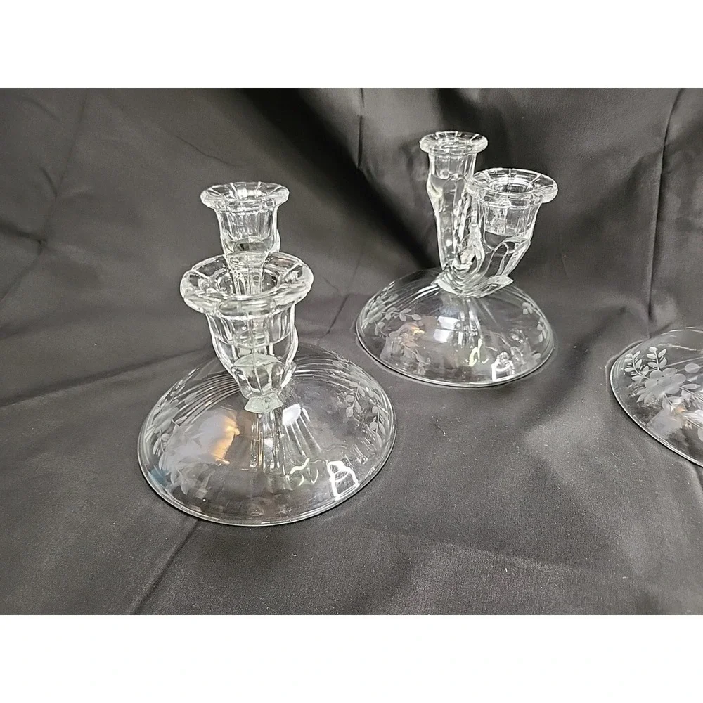 VTG 3 Prelude by Martinsville Viking- Circa 1950, 2-light Crystal Candlestick‎